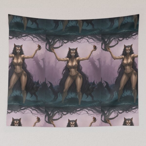 Item preview, A female werewolf witch illustration designed and sold by Vintage Designs +.