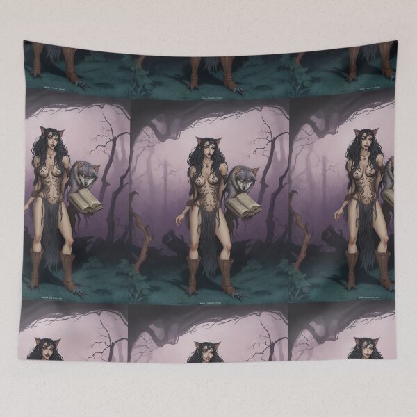 Item preview,  A female werewolf witch illustration designed and sold by Vintage Designs +.