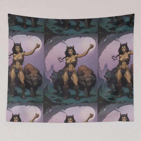 Item preview,  A female werewolf witch illustration designed and sold by Vintage Designs +.
