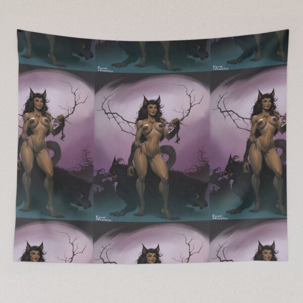 Item preview,  A female werewolf witch illustration designed and sold by Vintage Designs +.