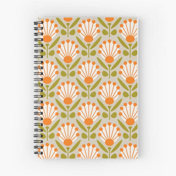 Item preview, KF 0090 C - Vintage Retro Dandelion Flower 70s Modern Geometric Floral Pattern Orange and Olive designed and sold by KhakiFinch.