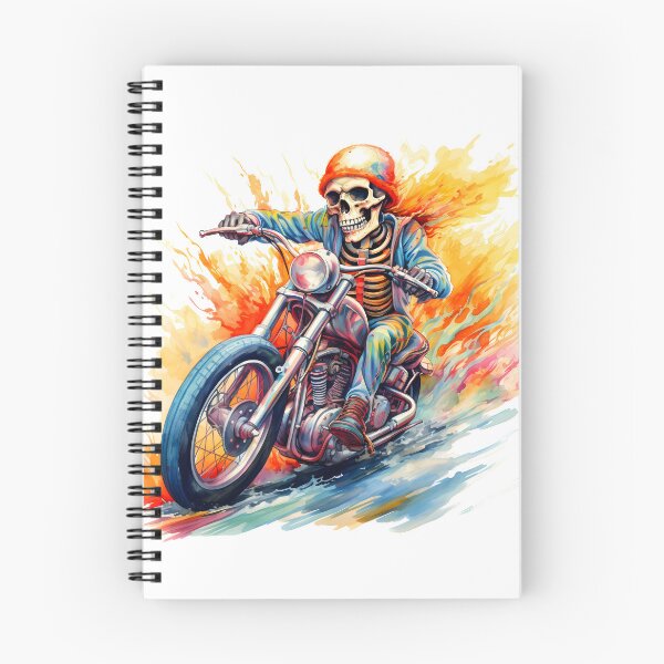 Item preview, Skeleton Riding Mortorcycle in Flaming Watercolour designed and sold by DaliusD.