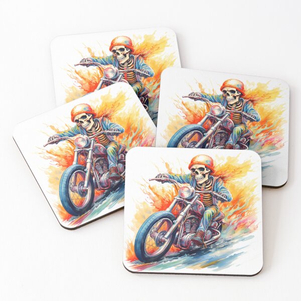 Item preview, Skeleton Riding Mortorcycle in Flaming Watercolour designed and sold by DaliusD.