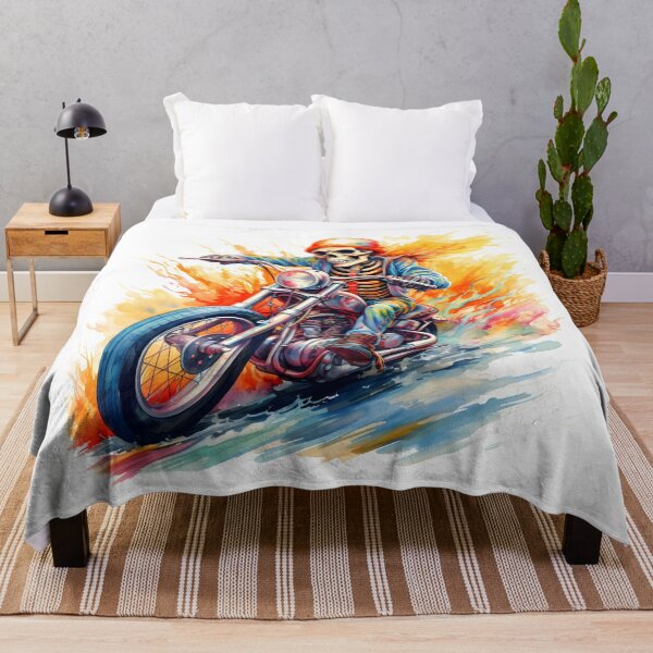 Item preview, Skeleton Riding Mortorcycle in Flaming Watercolour designed and sold by DaliusD.