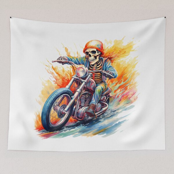 Item preview, Skeleton Riding Mortorcycle in Flaming Watercolour designed and sold by DaliusD.