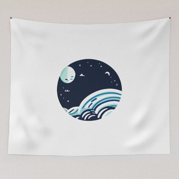 Item preview, Moon and Oceanic Serenity  Aesthetic Wave Symphony: Captivating T-Shirt Sticker Celebrating the Serene Beauty of Oceanic Waves in Mesmerizing Aesthetics designed and sold by Koolzilla.
