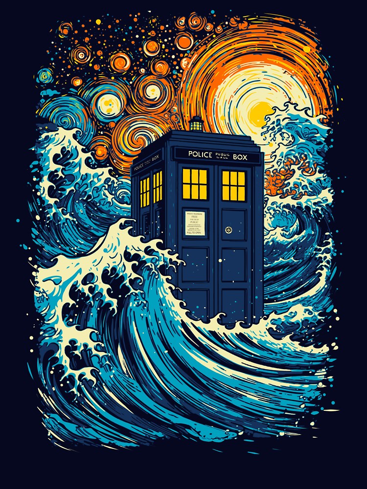 Thumbnail 7 of 7, Essential T-Shirt, The great kanagawa wave and the blue box designed and sold by fredlevy-hadida.