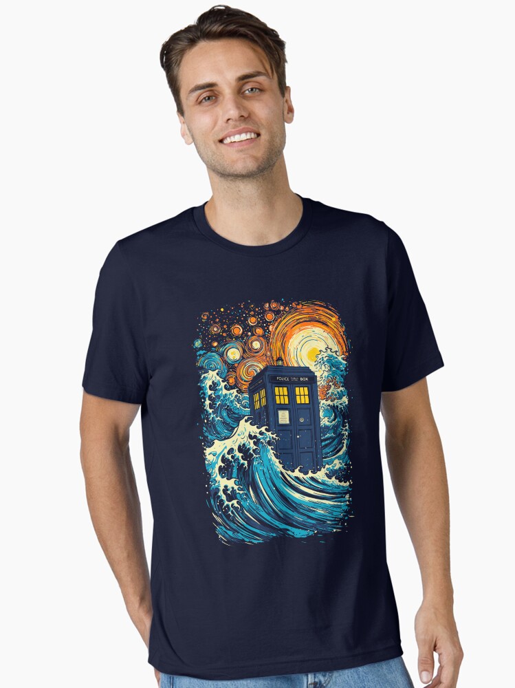 Thumbnail 2 of 7, Essential T-Shirt, The great kanagawa wave and the blue box designed and sold by fredlevy-hadida.