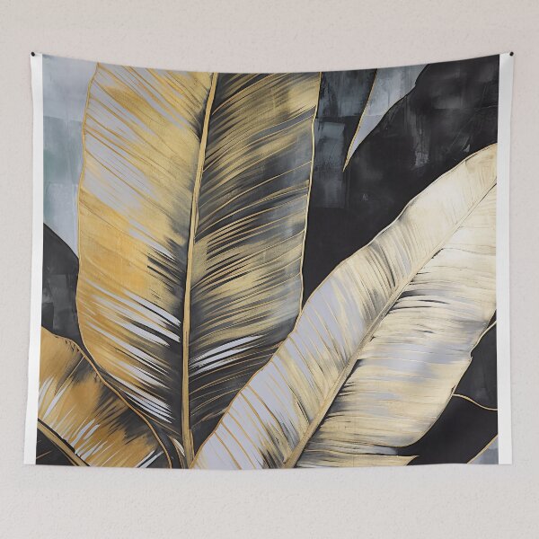 Item preview, Modern European ink and gold foil banana leaf 01 designed and sold by UnaWu533.