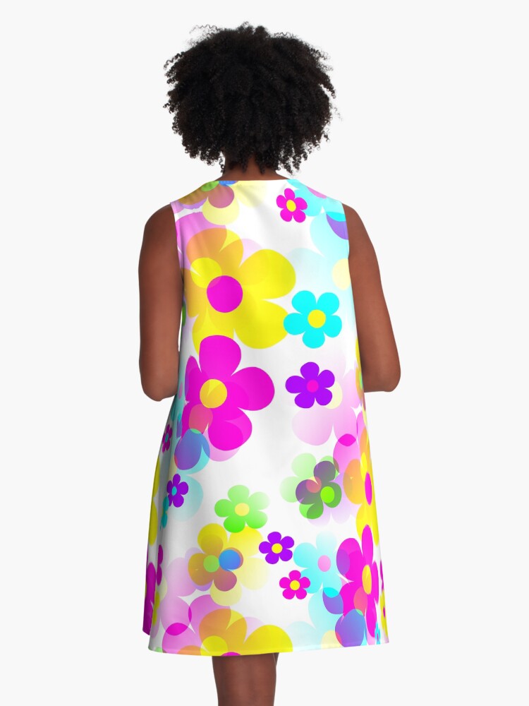 Thumbnail 3 of 4, A-Line Dress, 60's Retro Mod Small Flowers Multicolor Pop Art designed and sold by MellowCat.