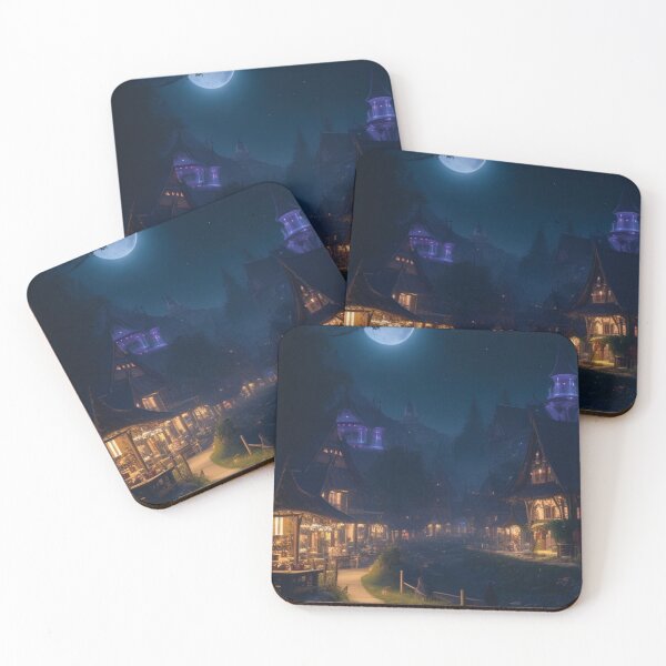 Item preview, Moonlit Haven: Cozy Village Embraced by Night's Glow designed and sold by GoodWitch24.