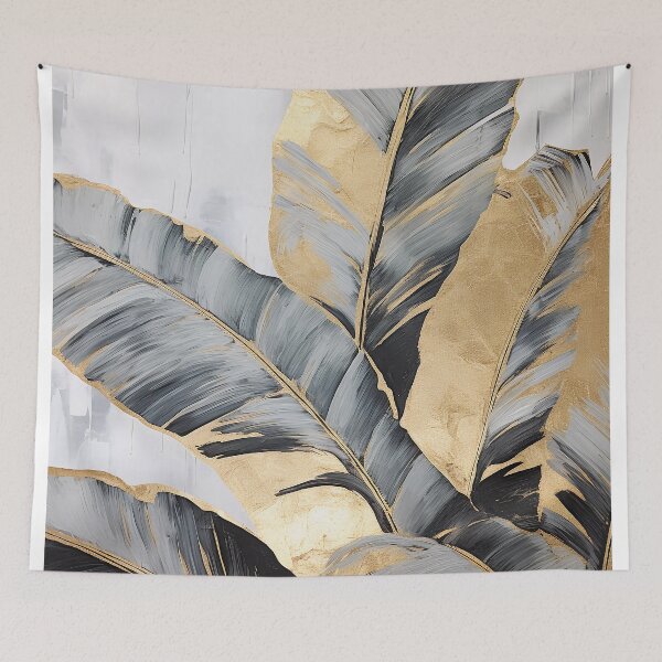 Item preview, Modern European ink and gold foil banana leaf 23 designed and sold by UnaWu533.