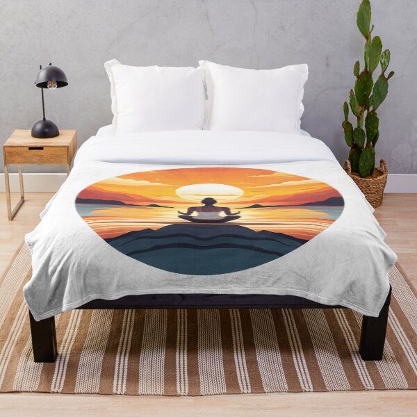 Aperçu de l'œuvre Serenity Sunset - Femme méditant au bord de la mer créée et vendue par UrsaStick.