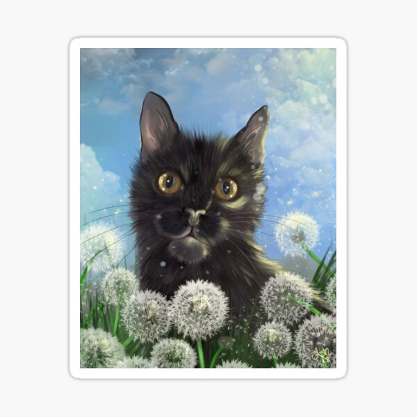 Golden Afternoon black cat art Sticker