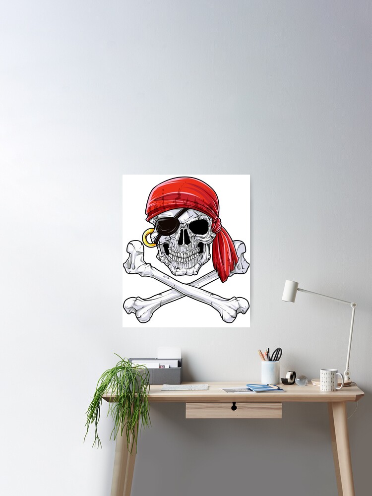 Jolly Roger T shirt Skull & Crossbones Pirate Flag Shirts Poster for Sale  by LiqueGifts