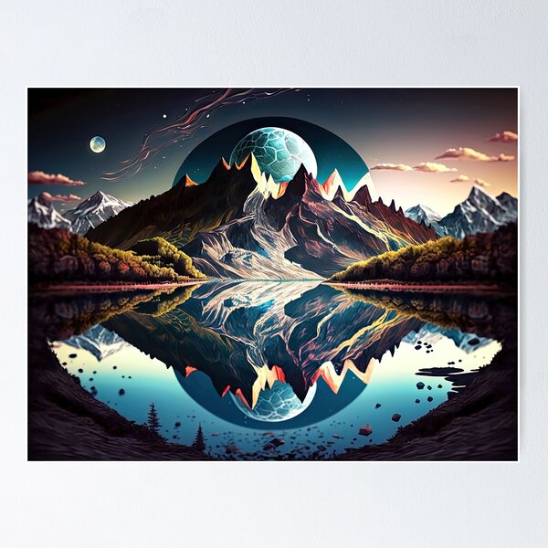 Item preview, Solo un paisaje de fantasía lago y montaña con 2 lunas. designed and sold by iguananick.