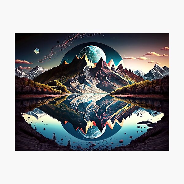 Item preview, Just a fantasy landscape lake and mountain with 2 moons designed and sold by iguananick.