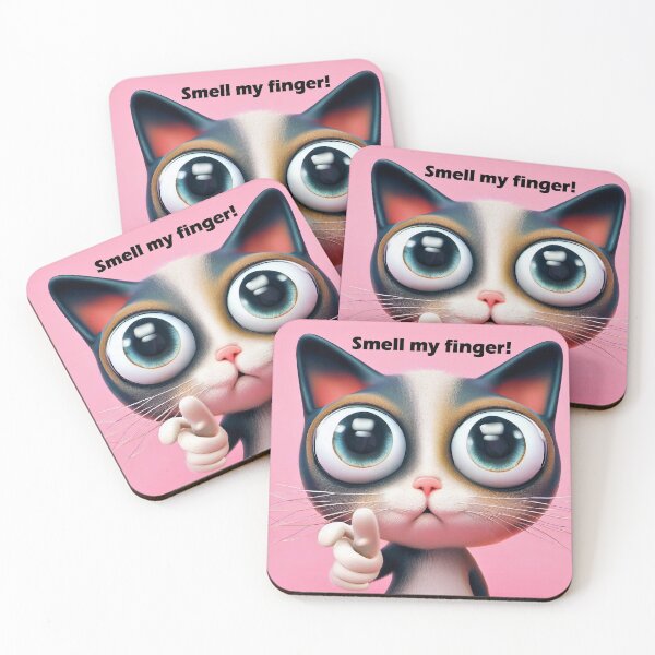 Item preview, Smell my finger big eyed cat designed and sold by Stinkypinkystx.