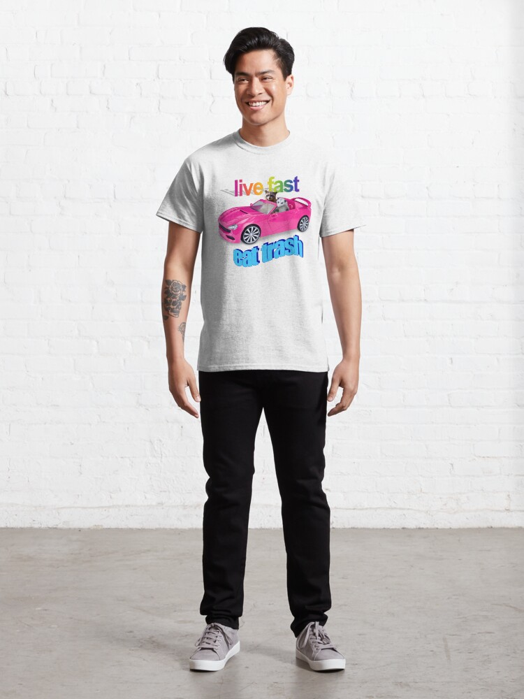 Thumbnail 3 of 7, Classic T-Shirt, Life fast, eat trash raccoon possum word art designed and sold by snazzyseagull.