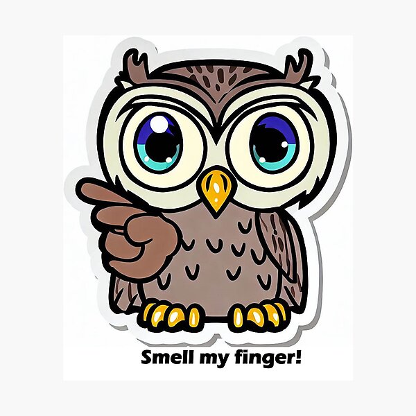 Item preview, Smell my finger big eyed pointing owl designed and sold by Stinkypinkystx.