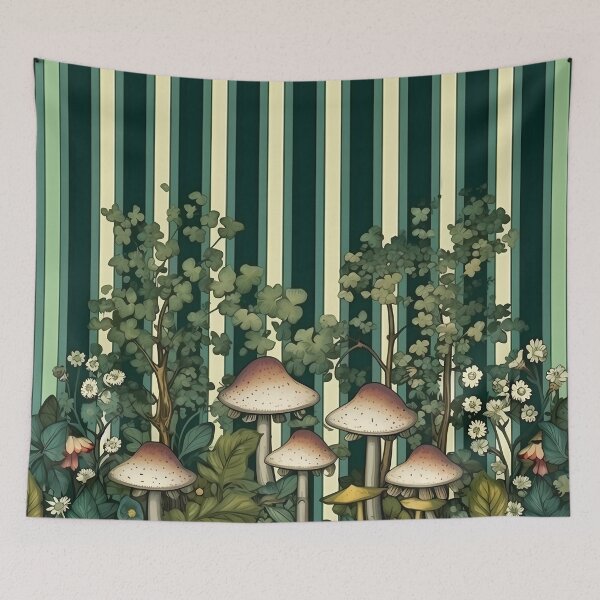 Item preview, Vintage Green Stripe Mushroom Pattern designed and sold by MTJ-Mushrooms.