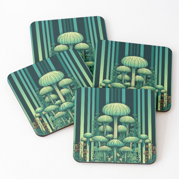 Artikelvorschau, Vintage Green Stripe Mushroom Pattern entworfen und verkauft von MTJ-Mushrooms.