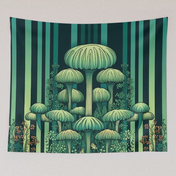 Item preview, Vintage Green Stripe Mushroom Pattern designed and sold by MTJ-Mushrooms.