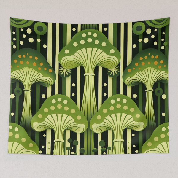 Aperçu de l'œuvre Green Stripe Mushroom Pattern créée et vendue par MTJ-Mushrooms.