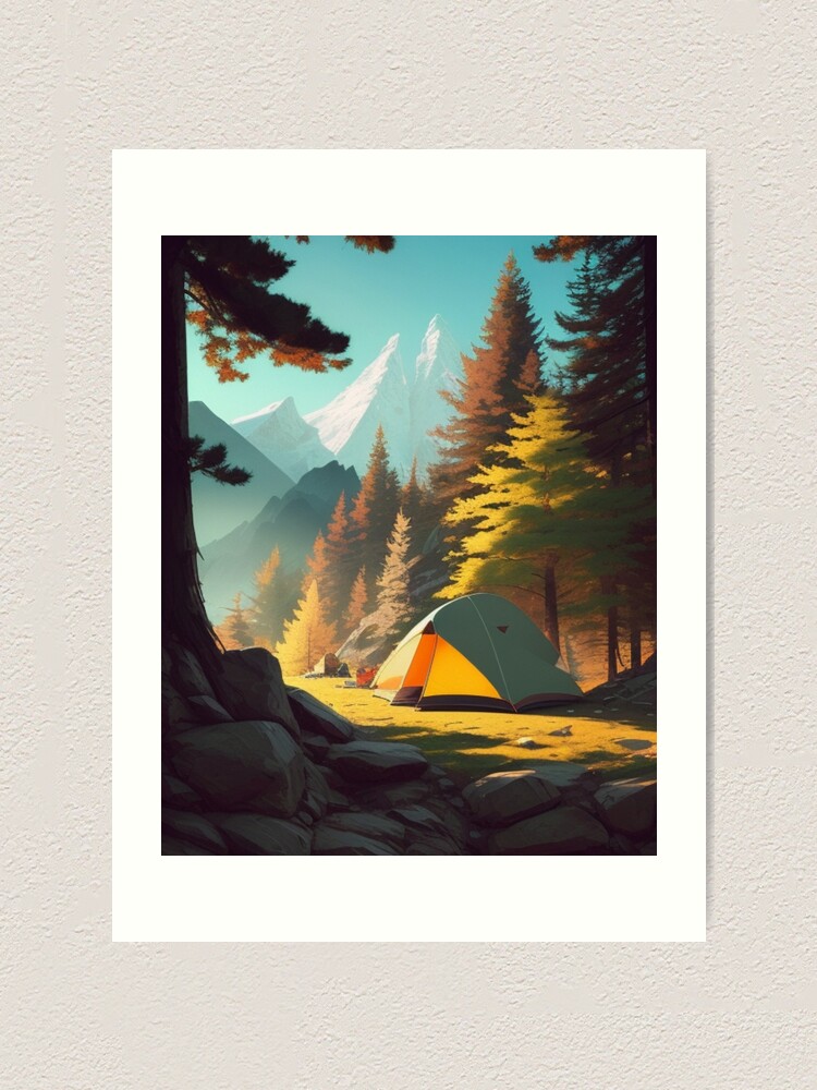 Small Canvas Print, Camping Painting , Mountain Print, Print