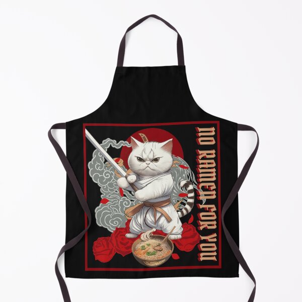 Item preview, Cat in Fighting Stance Guarding Ramen with a Katana "No Ramen For You" designed and sold by PompousPeasant.