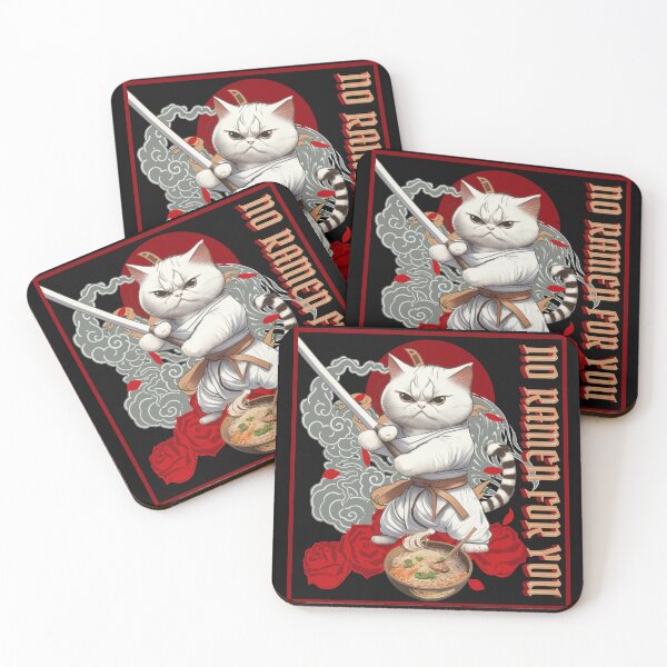 Item preview, Cat in Fighting Stance Guarding Ramen with a Katana "No Ramen For You" designed and sold by PompousPeasant.