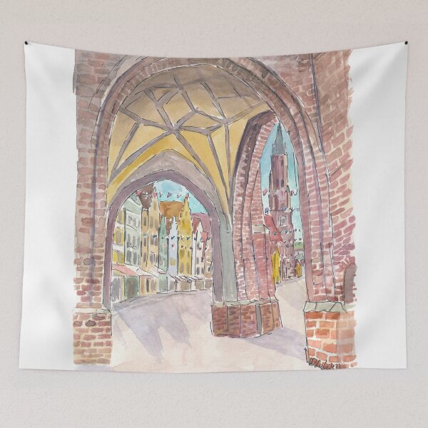 Item preview, View from Hl Geist church into the old town of Landshut with St Martin and gothic houses designed and sold by artshop77.