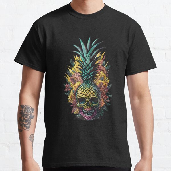 Pineapple Skull Black Hawaiian, Aloha Shirts Mens - Printing Ooze