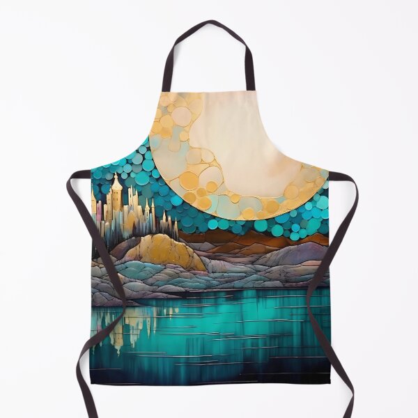 Aperçu de l'œuvre Sunset Landscape Painting Blue Teal Gold créée et vendue par MTJ-Mushrooms.