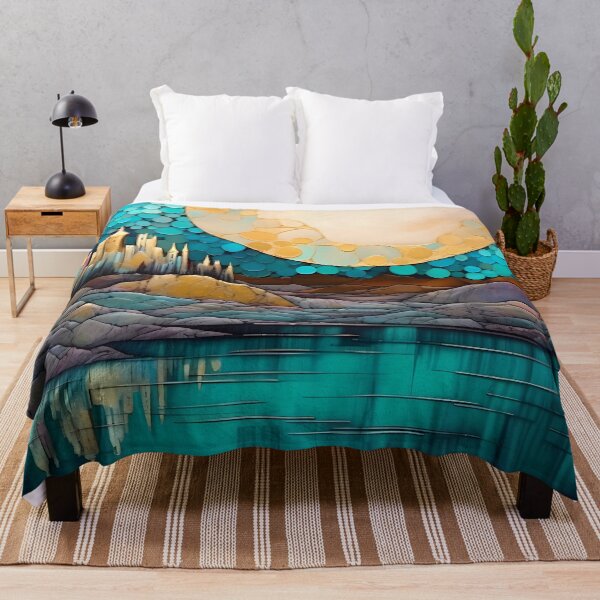 Item preview, Sunset Landscape Painting Blue Teal Gold designed and sold by MTJ-Mushrooms.