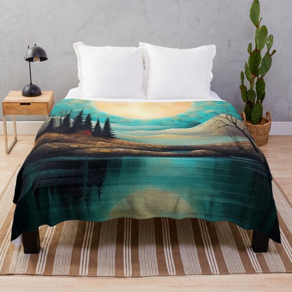 Item preview, Sunset Landscape Painting Blue Teal Gold designed and sold by MTJ-Mushrooms.