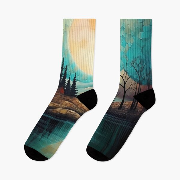 Item preview, Sunset Landscape Painting Blue Teal Gold designed and sold by MTJ-Mushrooms.