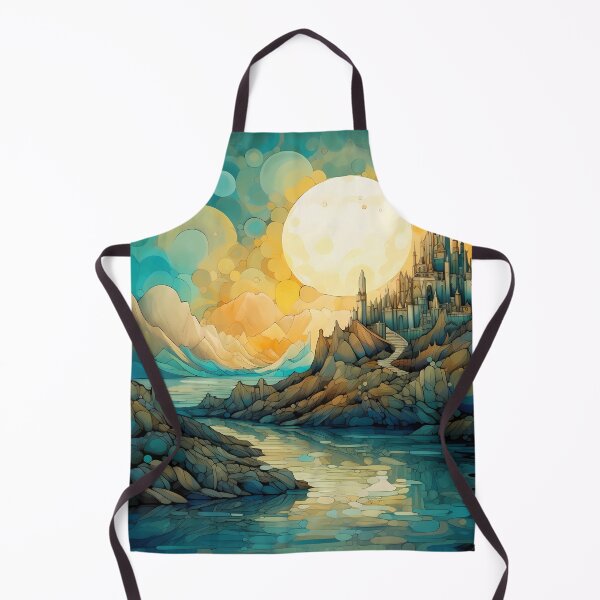 Aperçu de l'œuvre Sunset Landscape Painting Blue Teal Gold créée et vendue par MTJ-Mushrooms.
