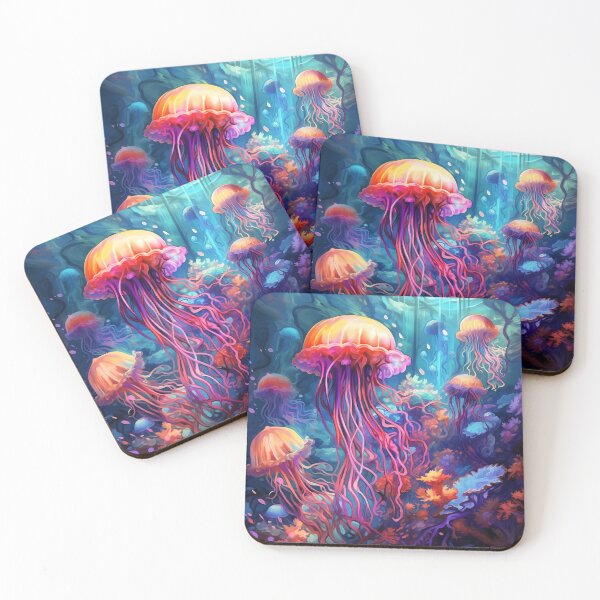 Item preview, a group of colorful jellyfish with long blue and pink tentacles designed and sold by Carmillai.
