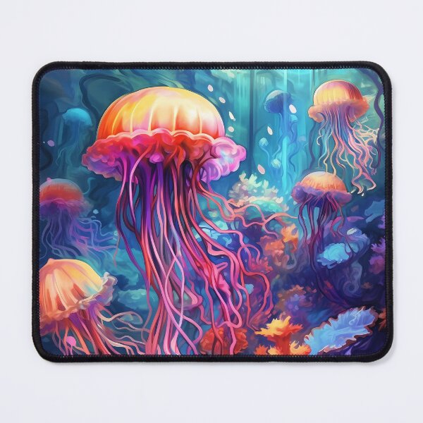 Item preview, a group of colorful jellyfish with long blue and pink tentacles designed and sold by Carmillai.