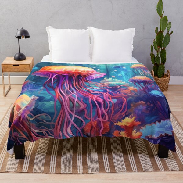 Item preview, a group of colorful jellyfish with long blue and pink tentacles designed and sold by Carmillai.