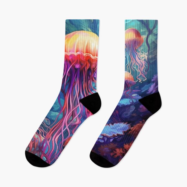 Item preview, a group of colorful jellyfish with long blue and pink tentacles designed and sold by Carmillai.