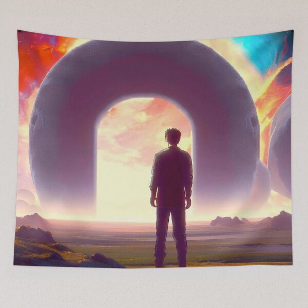 Item preview, The surreal landscape of a man standing in front of a portal to another dimension designed and sold by JaroDesign2023.