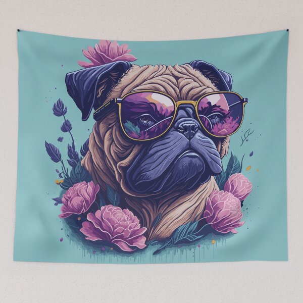 Item preview, pug with flower designed and sold by MamaHome.