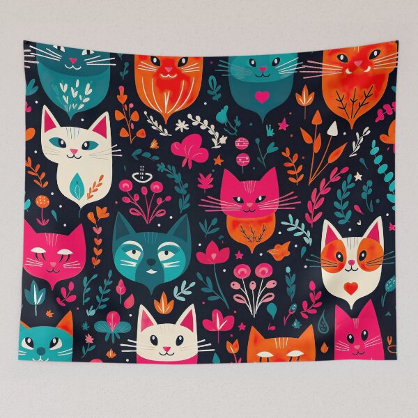 Item preview, Whimsical Garden - A Seamless Pattern of Cats and Flowers designed and sold by vadimcarazan.