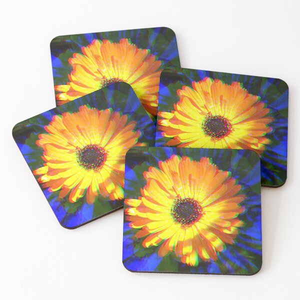 Item preview, calendula yellow flower glitch with blue designed and sold by frauenbrauen.