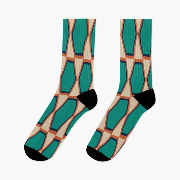 Item preview, Mid Century Modern Hexad Geometric Pattern in Mid Mod Turquoise Navy Blue Orange designed and sold by kierkegaard.