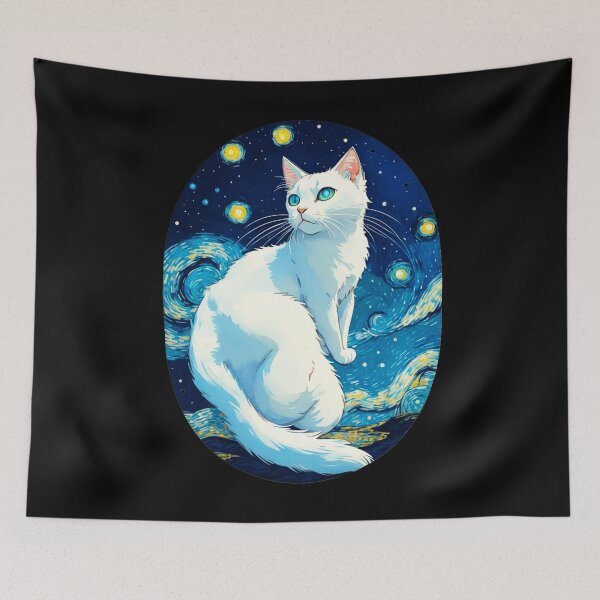 Item preview, Van gogh Starry Night White Cat  designed and sold by Vangoholic.