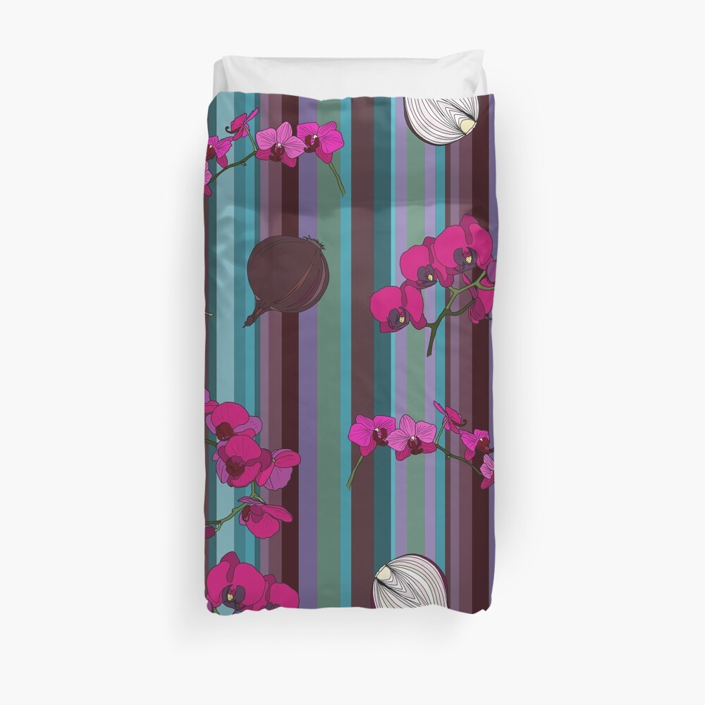 Orchids and Onions - stripe Duvet Cover