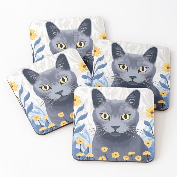 Item preview, Russian Blue Cat in The Yellow Flowers Garden designed and sold by LilyBell6.